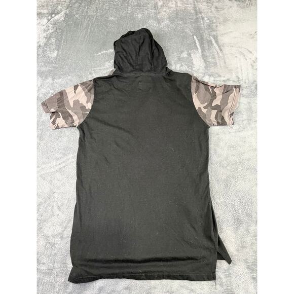 Men’s Ecko UNLTD Black/Camo Short-Sleeve Hoodie With Built-in Face Mask L Exc - Picture 2 of 10